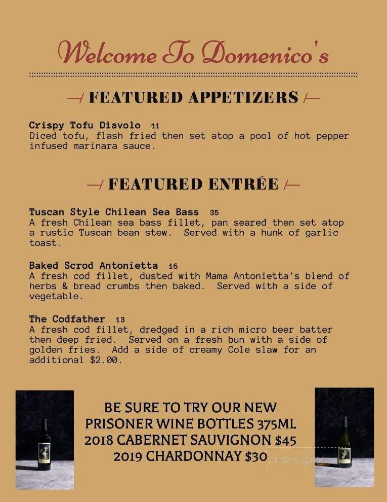 Domenico's Ristorante & Pizzeria - Cranberry Twp, PA menu_pic