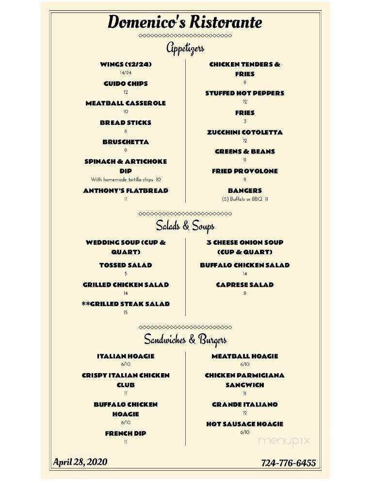Domenico's Ristorante & Pizzeria - Cranberry Twp, PA menu_pic
