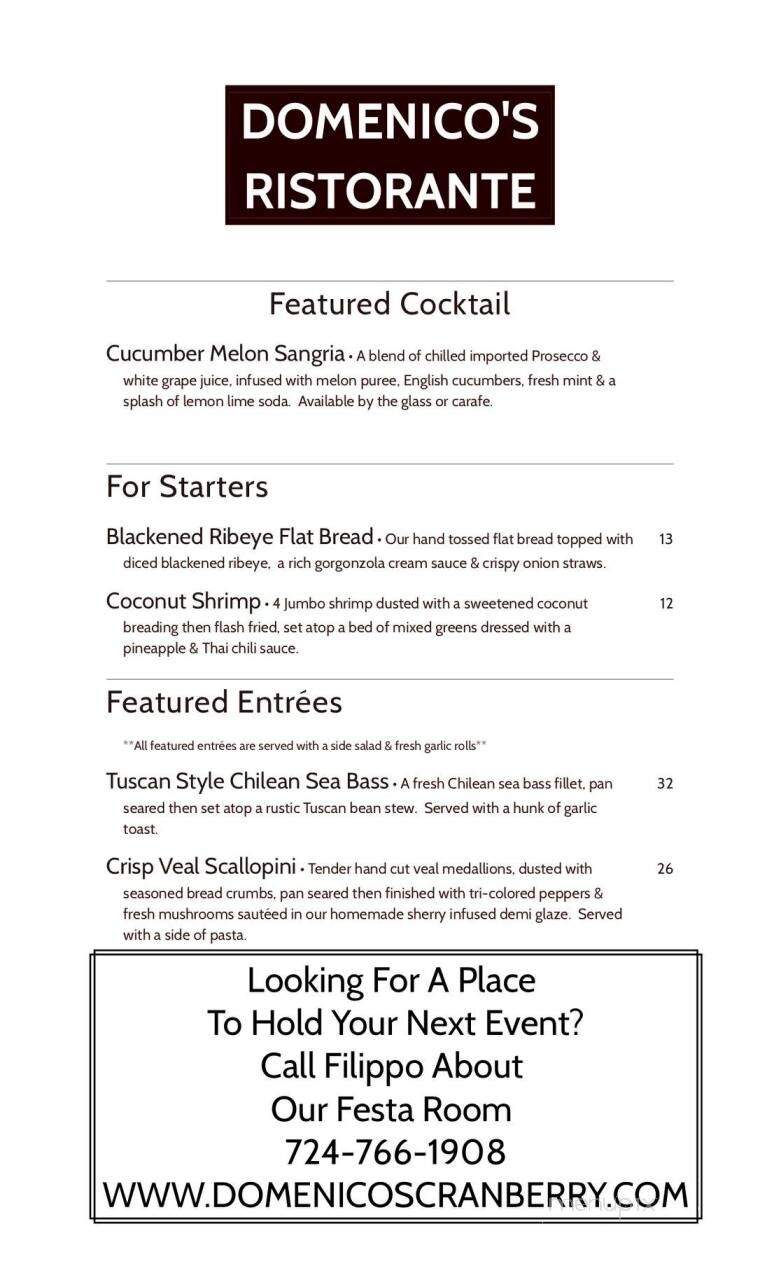 Domenico's Ristorante & Pizzeria - Cranberry Twp, PA menu_pic