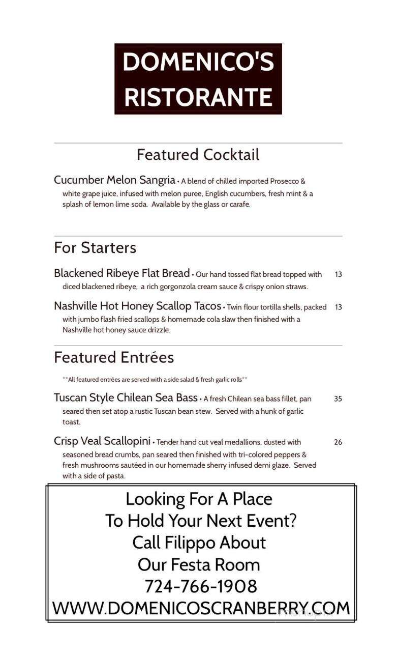 Domenico's Ristorante & Pizzeria - Cranberry Twp, PA menu_pic