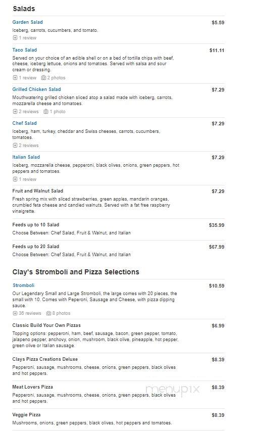 Clay's Cafe - Hebron, OH menu_pic