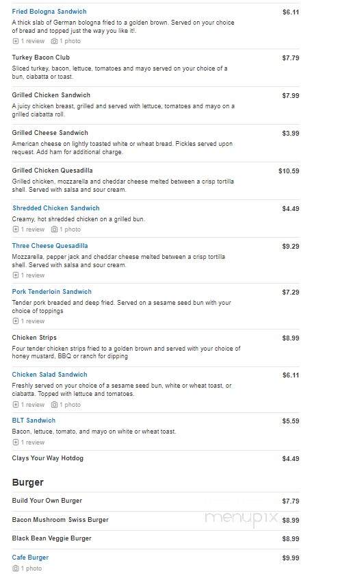 Clay's Cafe - Hebron, OH menu_pic