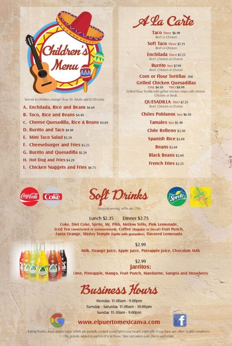 El Gran Puerto - Stuarts Draft, VA menu_pic