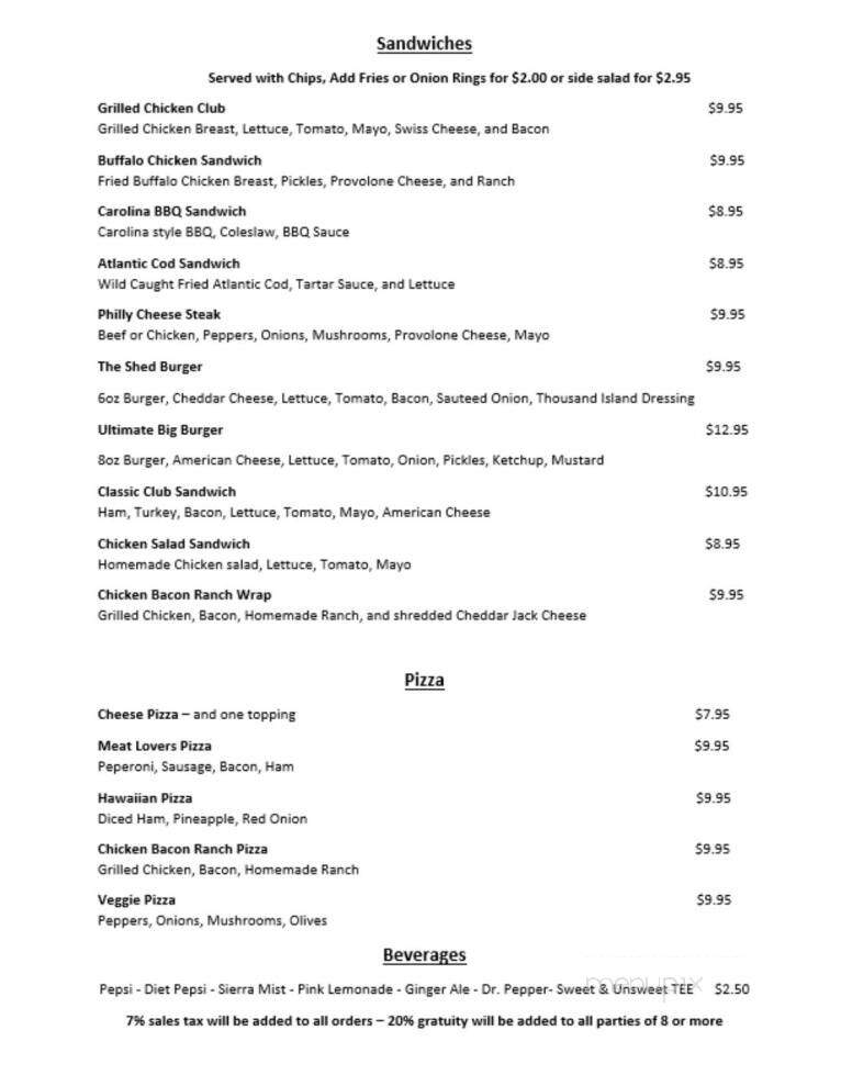 The Shed Bar & Eatery - Merry Hill, NC menu_pic
