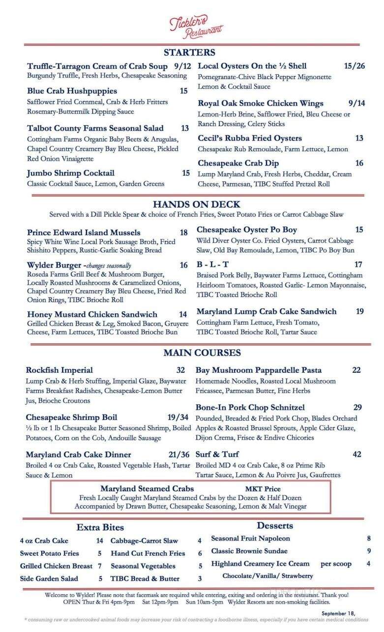 Tickler's Crab Shack - Tilghman Island, MD menu_pic