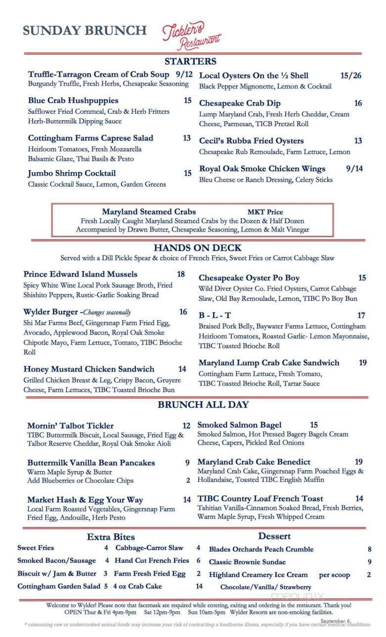 Tickler's Crab Shack - Tilghman Island, MD menu_pic