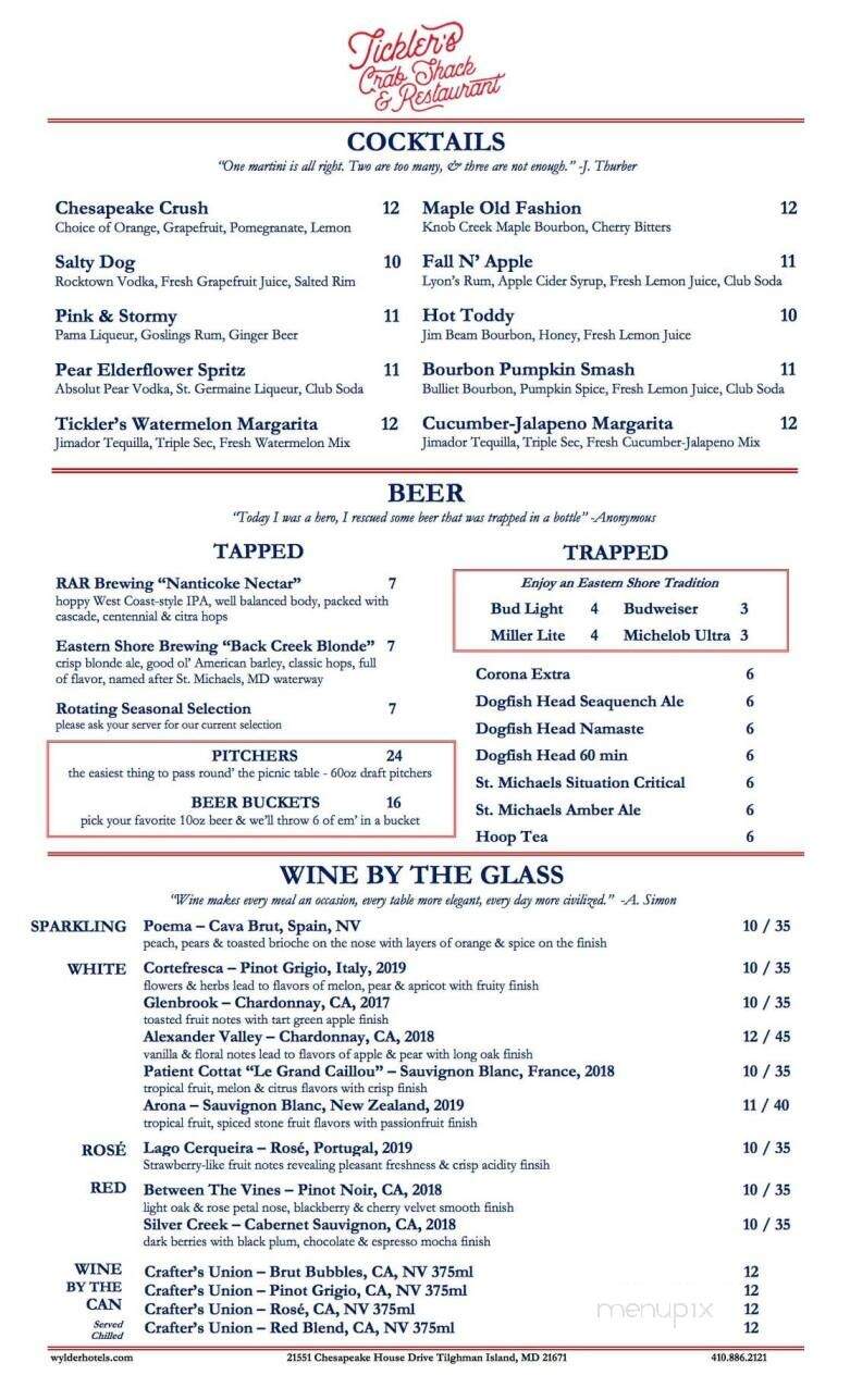 Tickler's Crab Shack - Tilghman Island, MD menu_pic