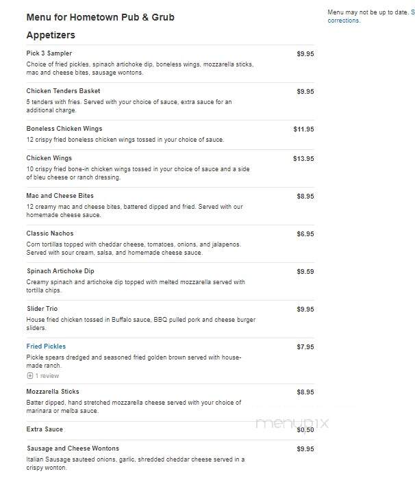 Hometown Pub & Grub - Scotia, NY menu_pic