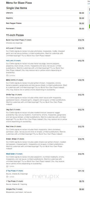 Blaze Pizza - Wilkes-Barre, PA menu_pic