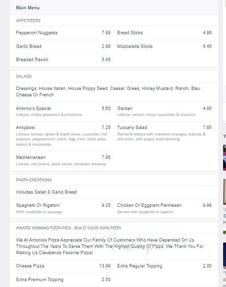 Antonio's Pizza Express - Strongsville, OH menu_pic