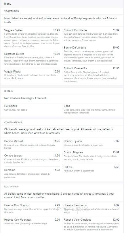 Rancho Viejo - Granby, CT menu_pic