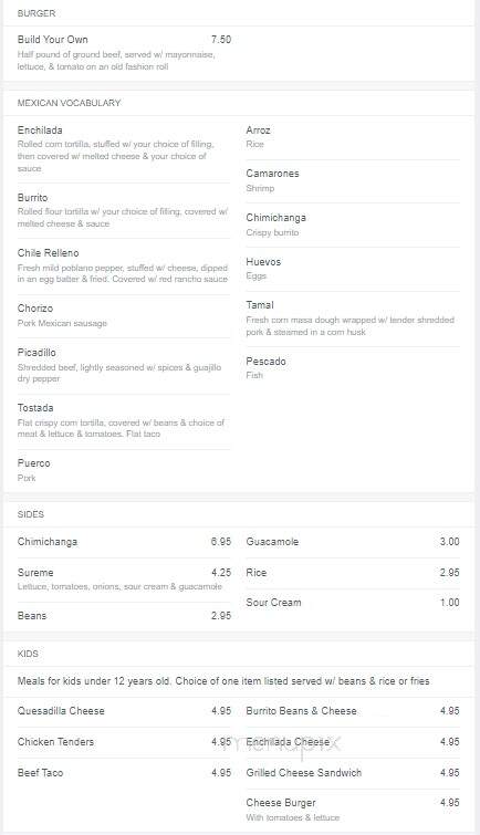 Rancho Viejo - Granby, CT menu_pic