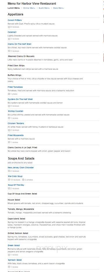 Harbor View Restaurant - Cape May, NJ menu_pic