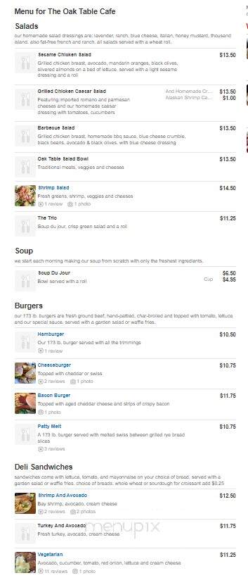 Oak Table Cafe - Sequim, WA menu_pic