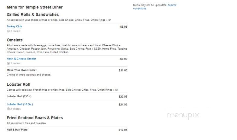 Temple Street Diner - Nashua, NH menu_pic