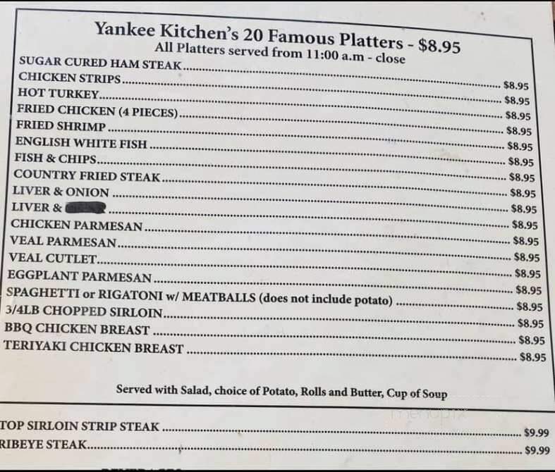 Yankee Kitchen Restaurant - Boardman, OH menu_pic