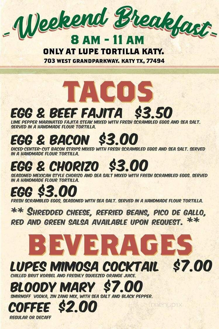 Lupe Tortilla - Katy, TX menu_pic