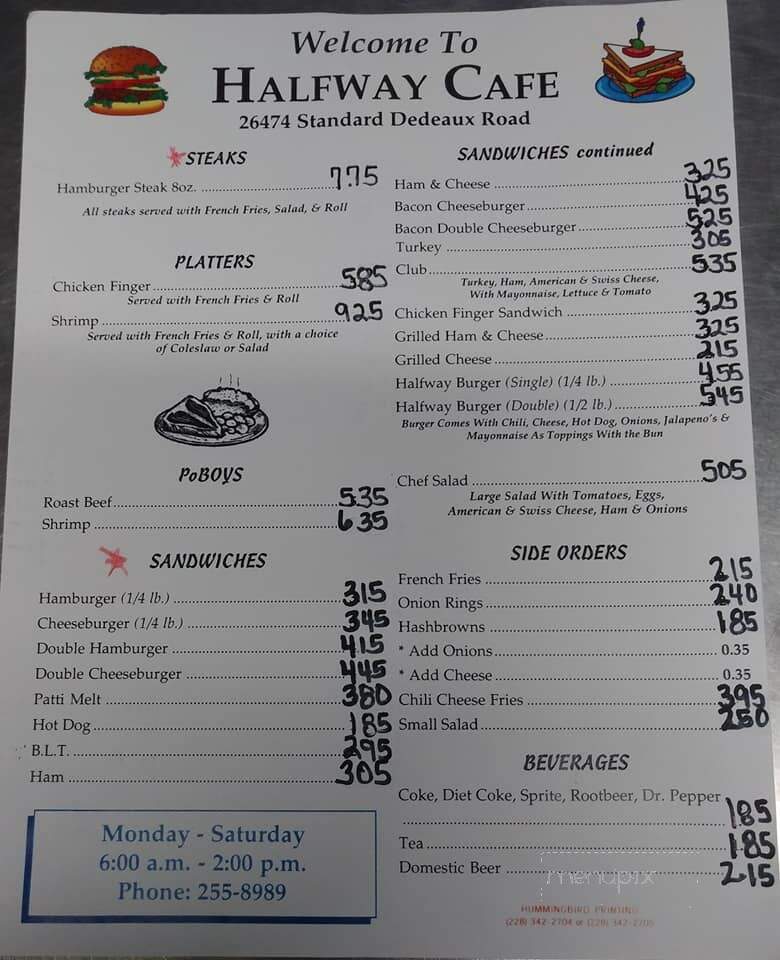 Halfway Cafe - Kiln, MS menu_pic