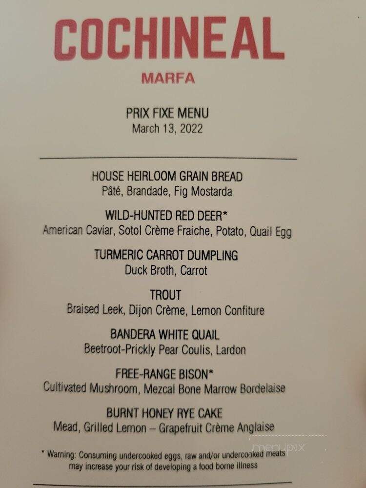 Cochineal - Marfa, TX menu_pic