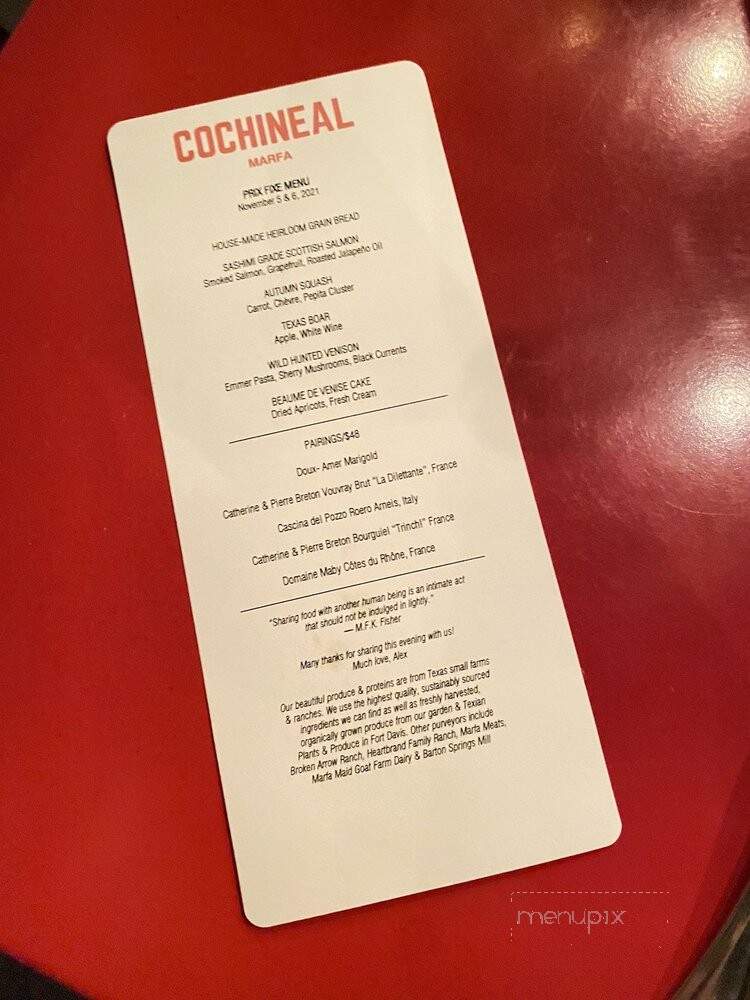 Cochineal - Marfa, TX menu_pic