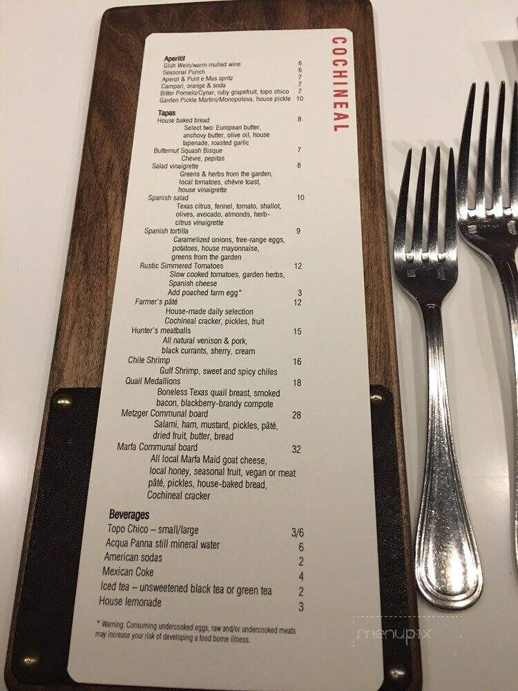Cochineal - Marfa, TX menu_pic