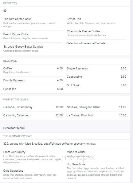 The Restaurant at The Ritz-Carlton, St. Louis - Clayton, MO menu_pic