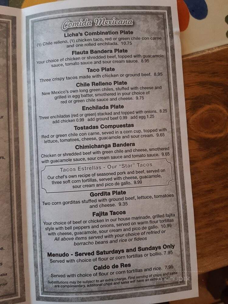 La Nueva Casita Cafe - Las Cruces, NM menu_pic