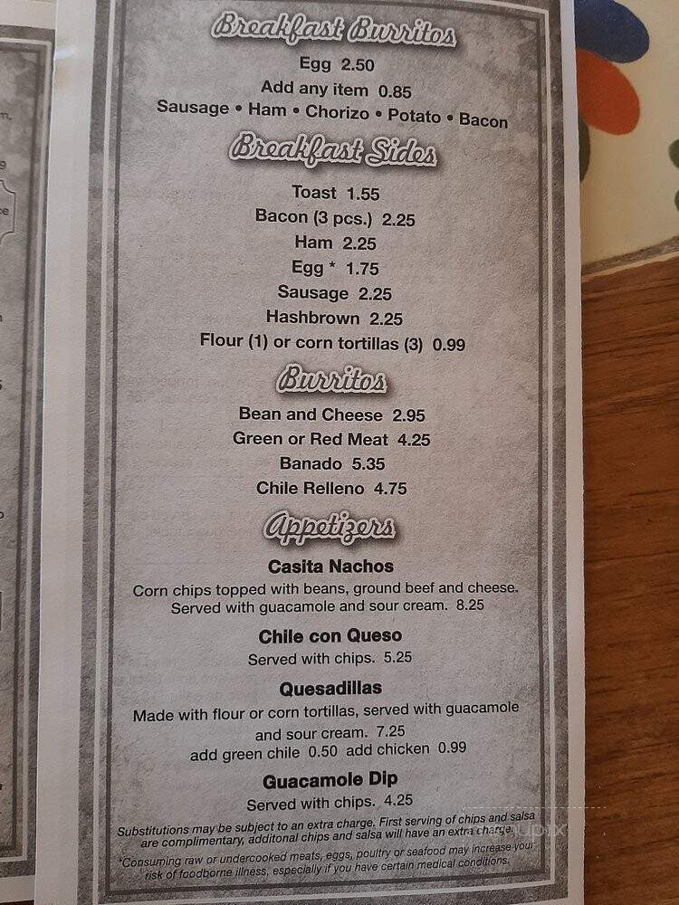 La Nueva Casita Cafe - Las Cruces, NM menu_pic