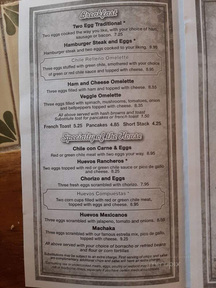 La Nueva Casita Cafe - Las Cruces, NM menu_pic