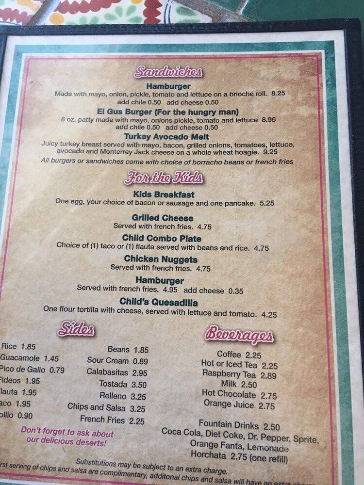 La Nueva Casita Cafe - Las Cruces, NM menu_pic