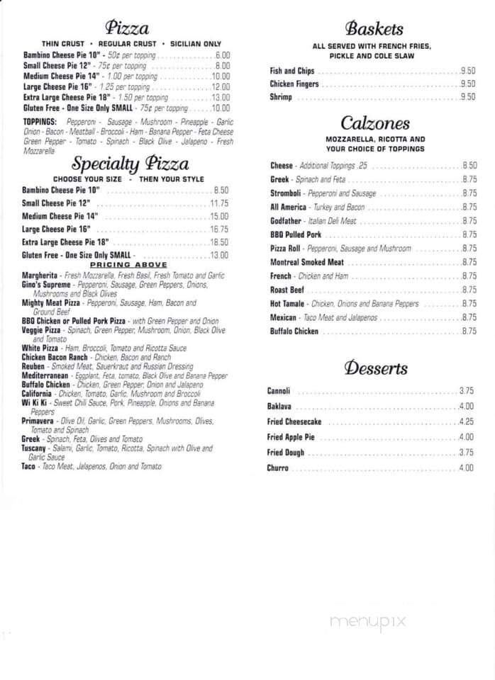 Gino's Pizza - Rouses Point, NY menu_pic