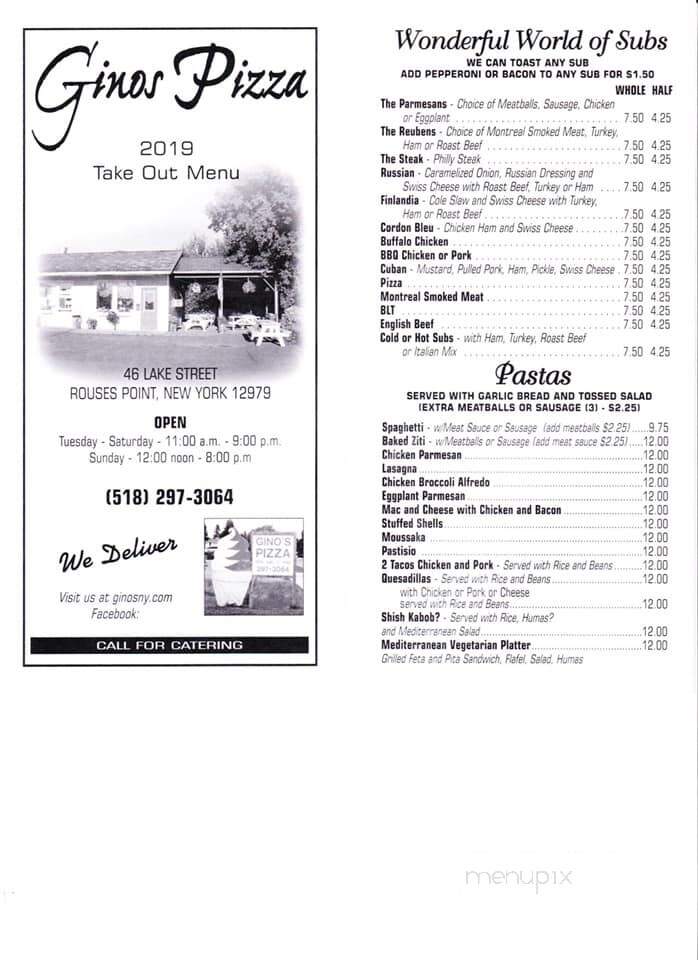 Gino's Pizza - Rouses Point, NY menu_pic