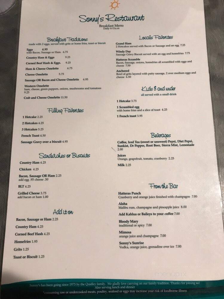 Sonny's Waterfront Restaurant - Hatteras, NC menu_pic