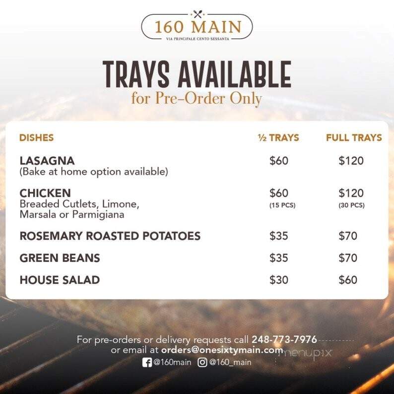 160 Main - Northville, MI menu_pic