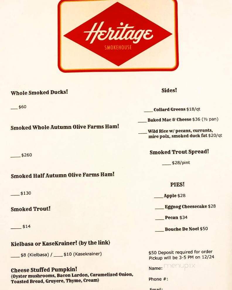 Heritage Smokehouse - Baltimore, MD menu_pic