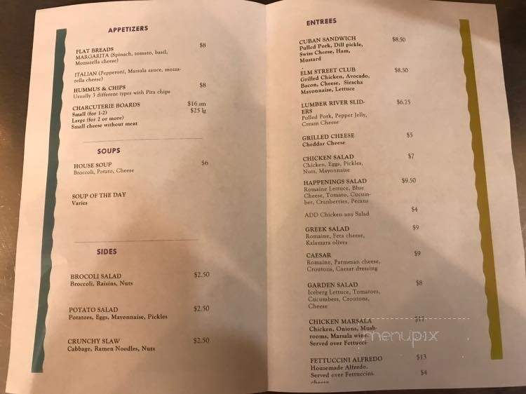 Happenings on Elm - Lumberton, NC menu_pic