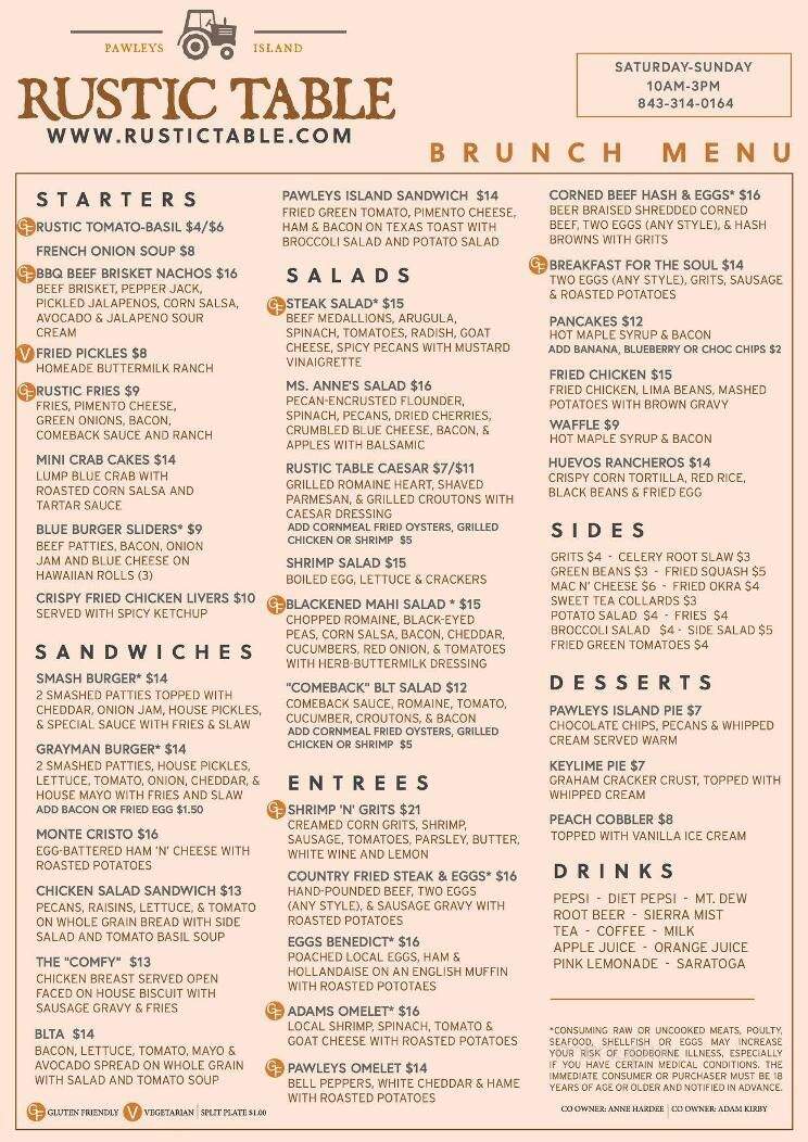 Rustic Table - Pawleys Island, SC menu_pic