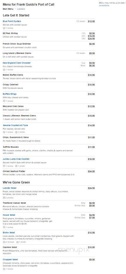 Frank Guido's Port of Call - Catskill, NY menu_pic