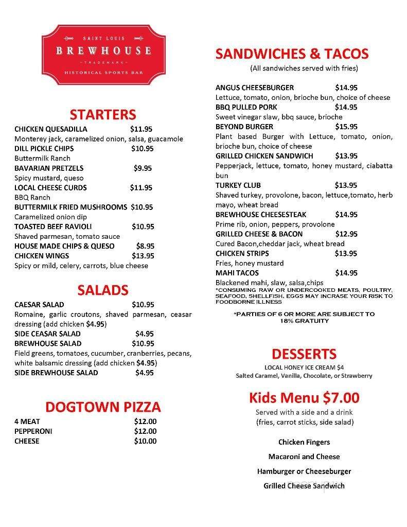 Brewhouse Historical Sports Bar - Saint Louis, MO menu_pic