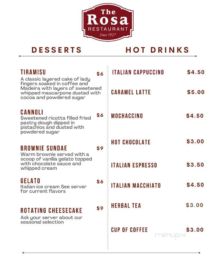 Rosa's Restaurant - Portsmouth, NH menu_pic