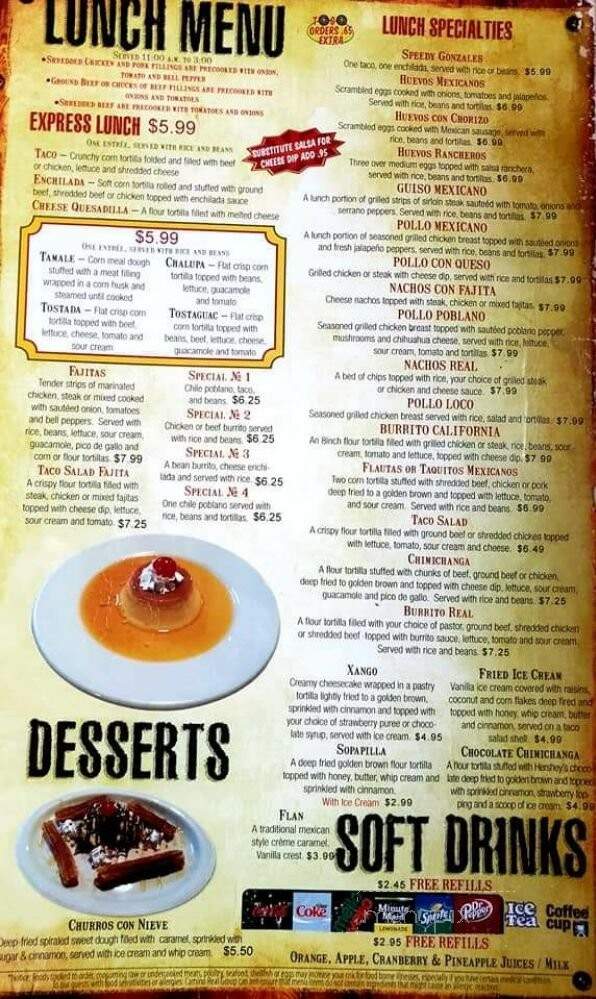 Cocina Real - Lawrenceburg, TN menu_pic