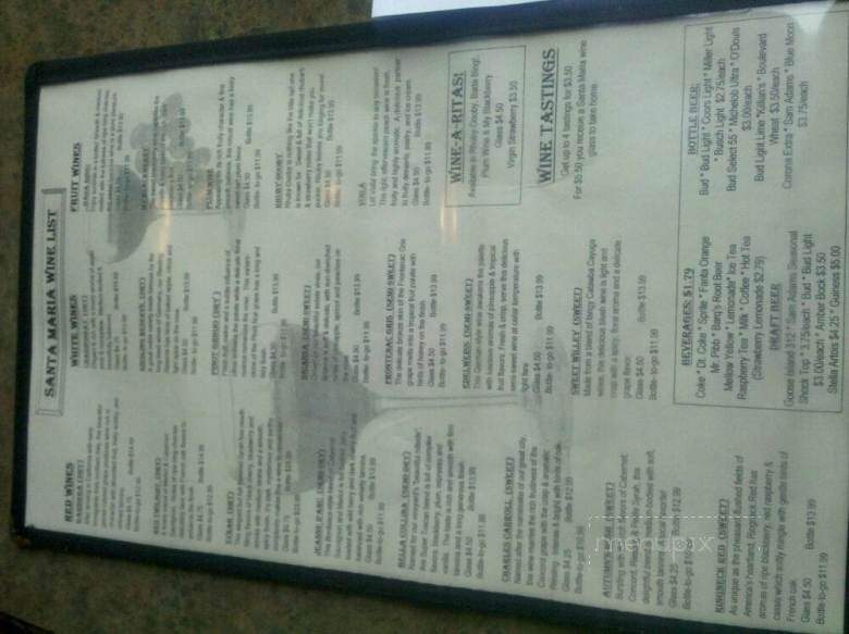 Santa Maria Vineyard & Winery - Carroll, IA menu_pic