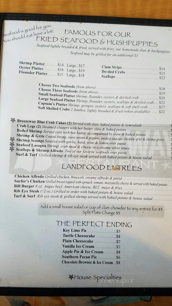 Breezeway Restaurant - Topsail Beach, NC menu_pic