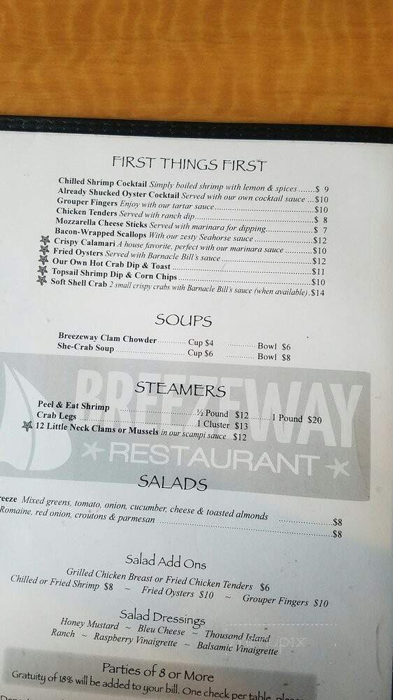 Breezeway Restaurant - Topsail Beach, NC menu_pic
