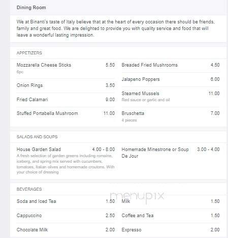 Binanti's Taste Of Italy - Silver Lake, WI menu_pic