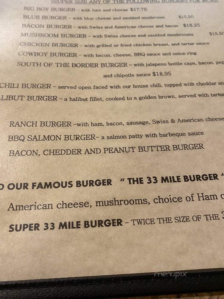 Thirty-Three Mile Roadhouse - Haines, AK menu_pic