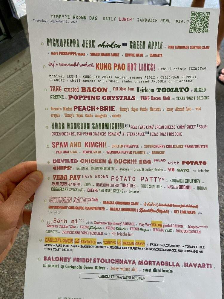 Timmy's Brown Bag - Placerville, CA menu_pic
