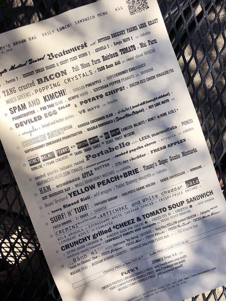 Timmy's Brown Bag - Placerville, CA menu_pic