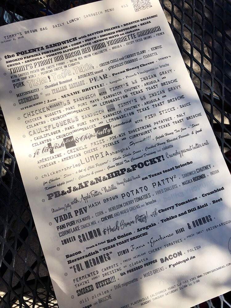 Timmy's Brown Bag - Placerville, CA menu_pic