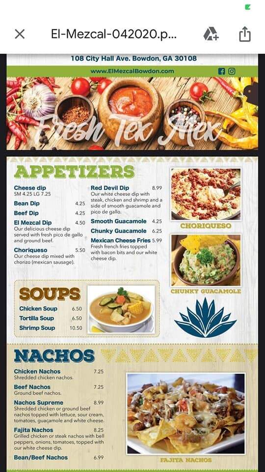 El Mezcal - Bowdon, GA menu_pic